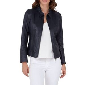 Vintage 90s Y2K Women's Black Genuine Leather Zip Front Biker Jacket